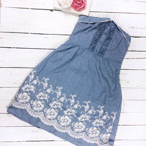 Romy Chambray Midi Sundress Embroidered Flowers